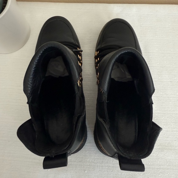 Cole Haan Black Leather Lace Up Wedge Waterproof Ankle Boots - Picture 7 of 11